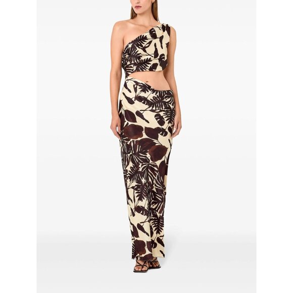 NICHOLAS Raya One Shoulder Asymmetrical Gown in Dark Chocolate Segovia Print 2 - Picture 12 of 16